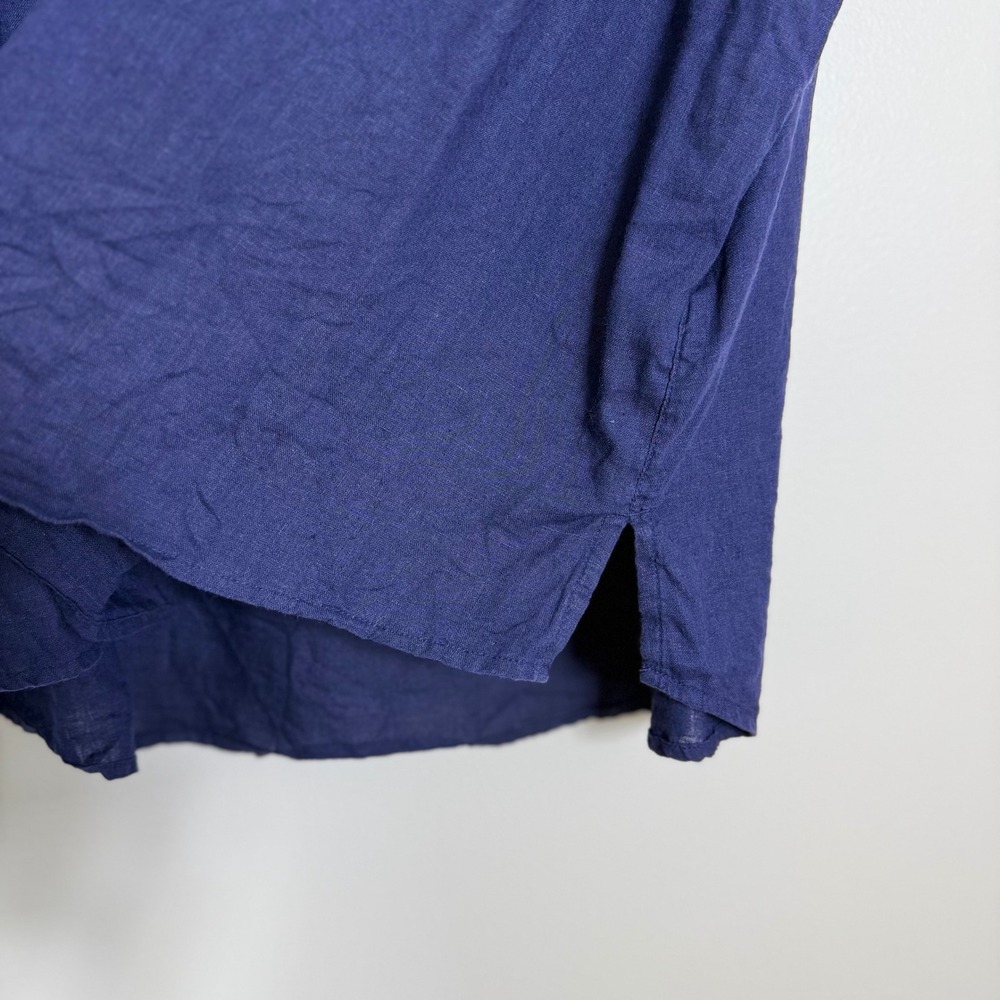 Isaac Mizrahi Womens Top 2X Navy Blue 100% Linen Short Sleeve Coastal Minimalist - Picture 3 of 7